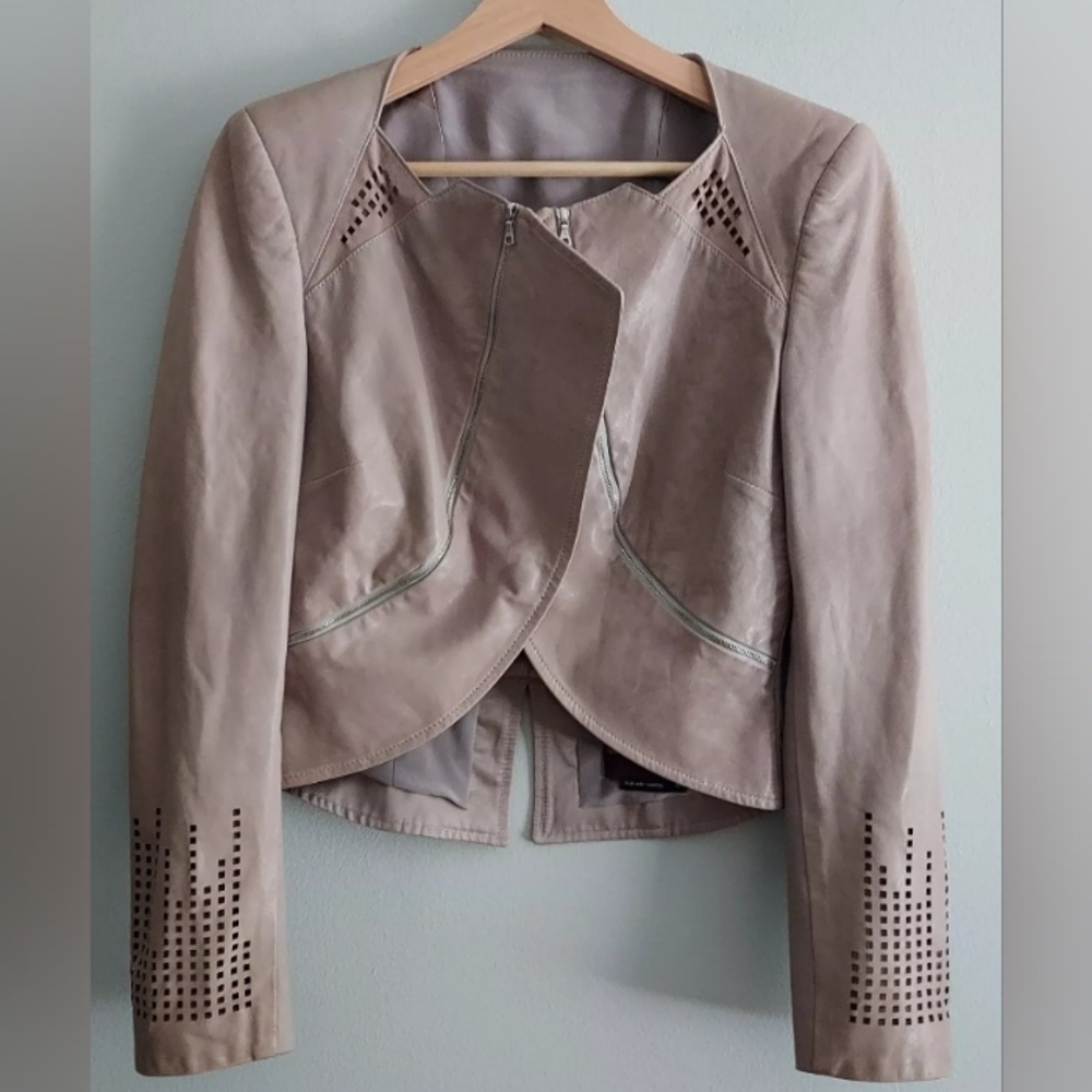 Bibhu Mohapatra Taupe Leather Back Slit Jacket Made in New York City Size 4